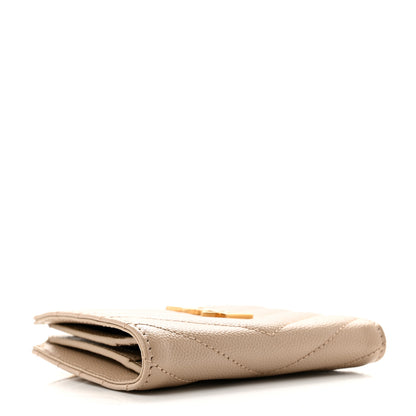 Saint Laurent Grain De Poudre Matelasse Chevron Monogram Zipped Card Case Dark Beige 4 of 10