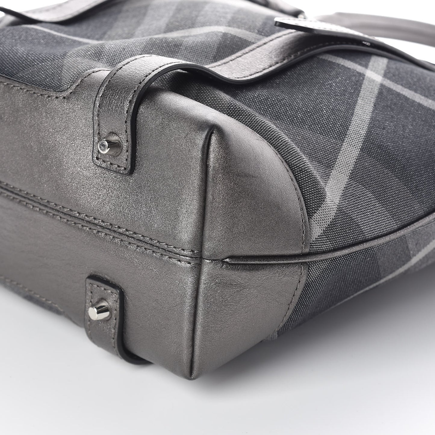 Canvas Calfskin Shimmer Check Tote Grey