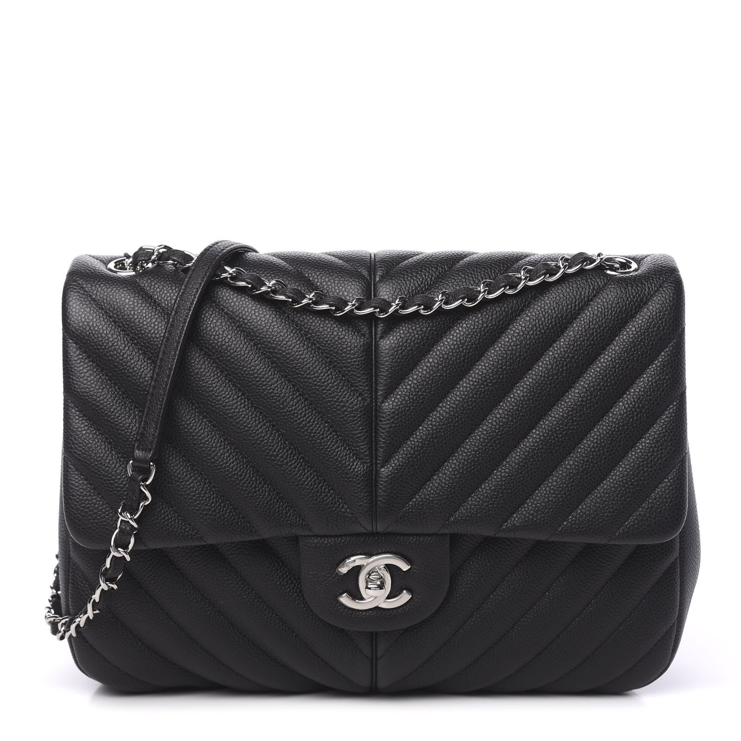 Chanel Caviar Chevron Quilted Large Puffy CC Flap Black 1 of 11