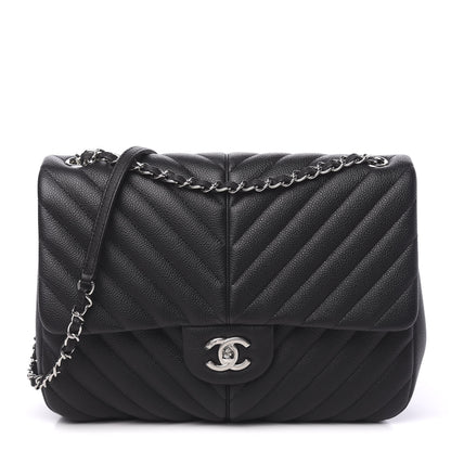 Chanel Caviar Chevron Quilted Large Puffy CC Flap Black 1 of 11
