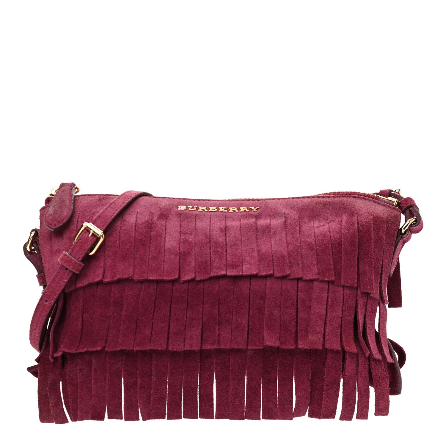 Burberry Suede Fringe Peyton Crossbody Clutch Bag Dark Plum 1 of 11