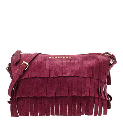 Burberry Suede Fringe Peyton Crossbody Clutch Bag Dark Plum 1 of 11