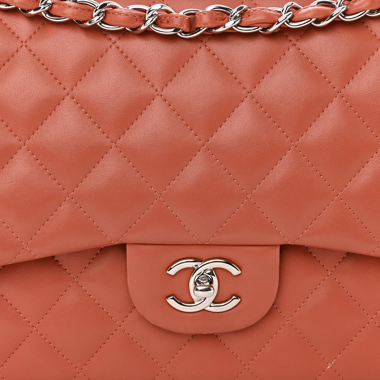 Chanel Lambskin Quilted Jumbo Double Flap Orange 8 of 14
