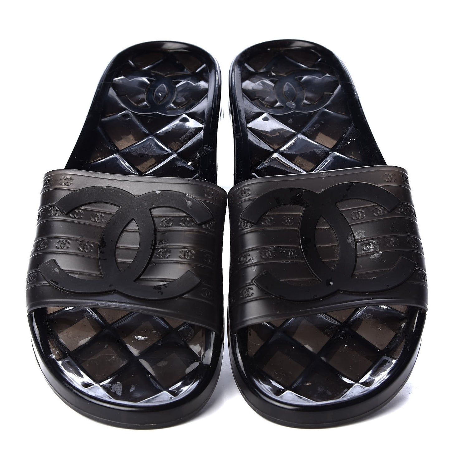 PVC Transparent CC Flat Slide Sandals 40 Black
