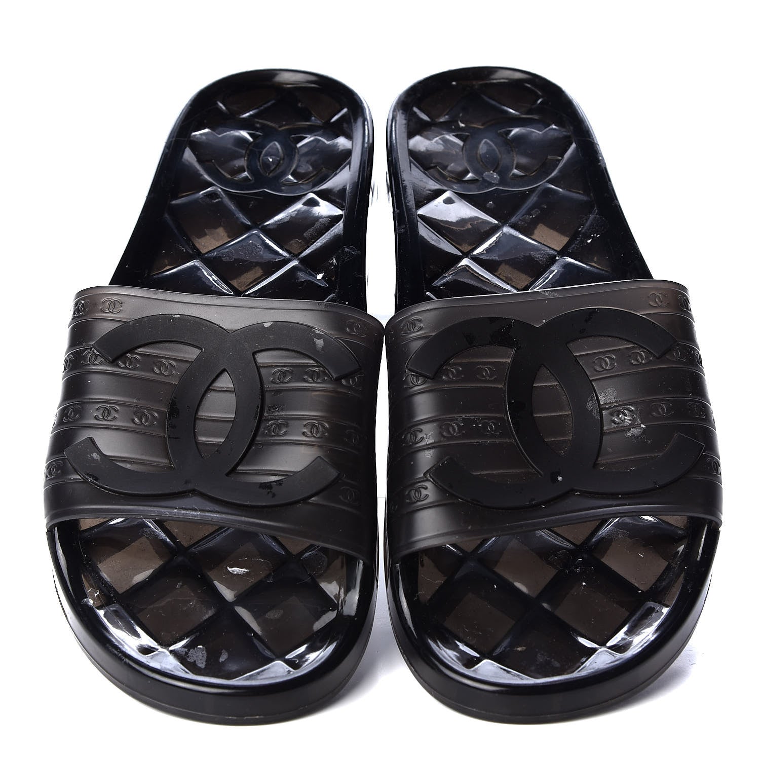 Chanel PVC Transparent CC Flat Slide Sandals 40 Black 3 of 8