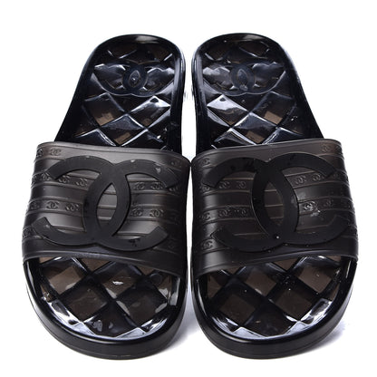 Chanel PVC Transparent CC Flat Slide Sandals 40 Black 3 of 8