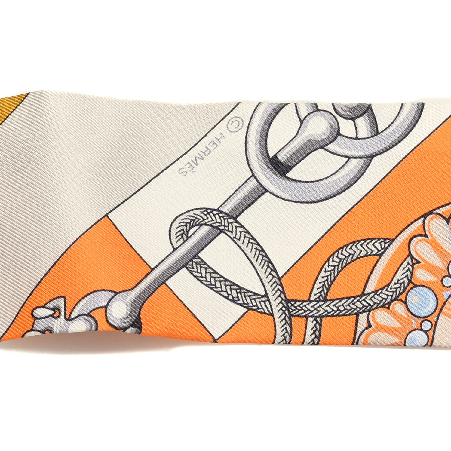 Hermes Silk Cliquetis Twilly Orange White Gold 4 of 4