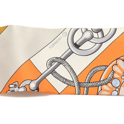 Hermes Silk Cliquetis Twilly Orange White Gold 4 of 4