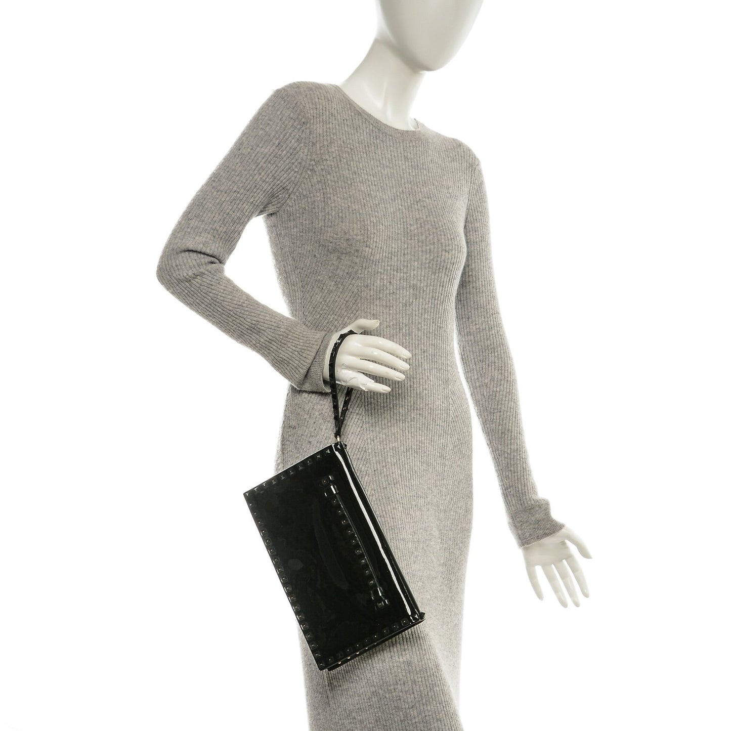 Patent Rockstud Wristlet Clutch Black