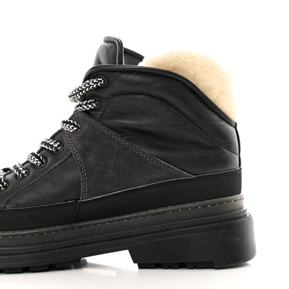 Chanel Lambskin Shearling Suede CC High Lace Up Boots 38 Black 18 of 27