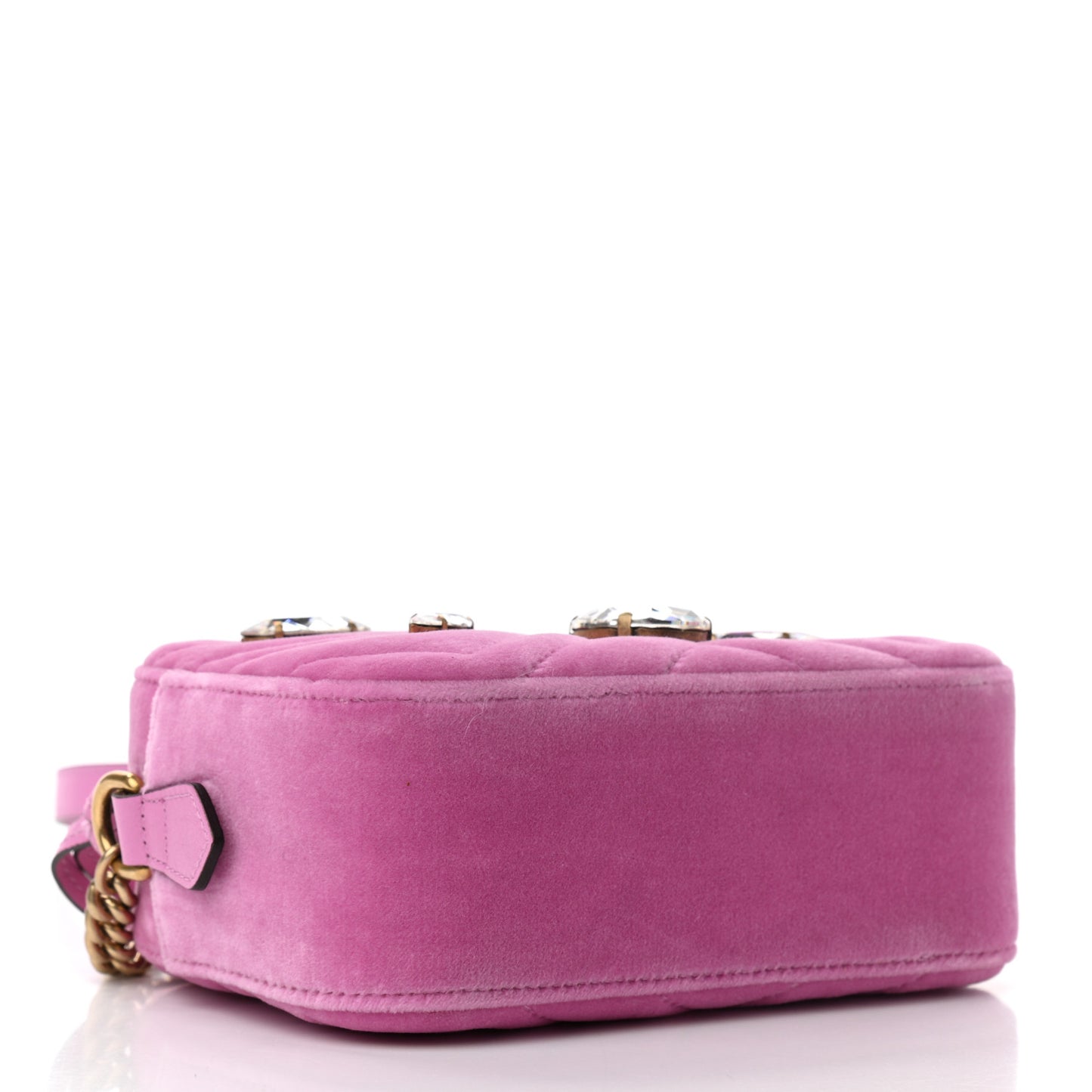 Velvet Matelasse Marquise Crystals Mini GG Marmont Chain Shoulder Bag Malva