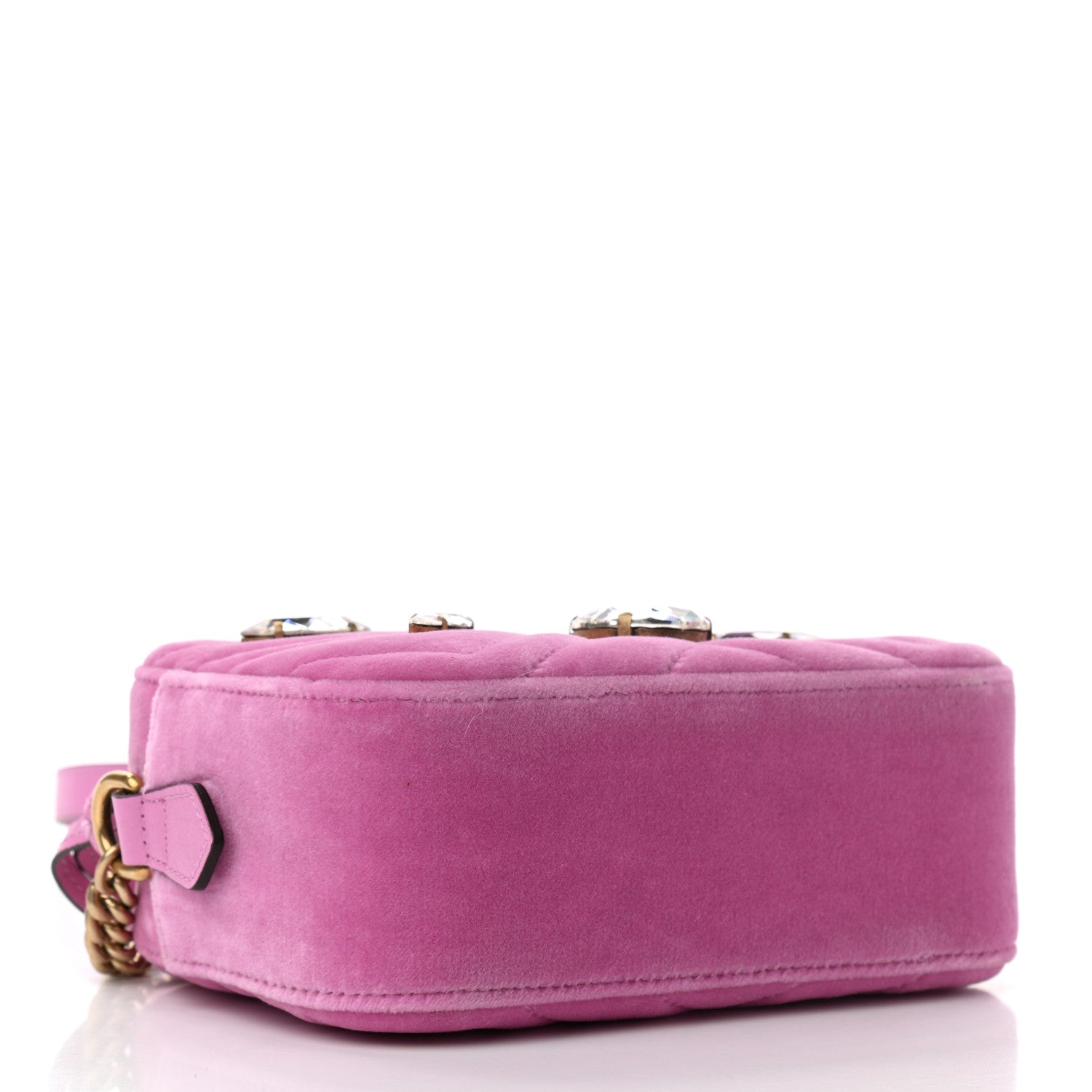 Gucci Velvet Matelasse Marquise Crystals Mini GG Marmont Chain Shoulder Bag Malva 4 of 11