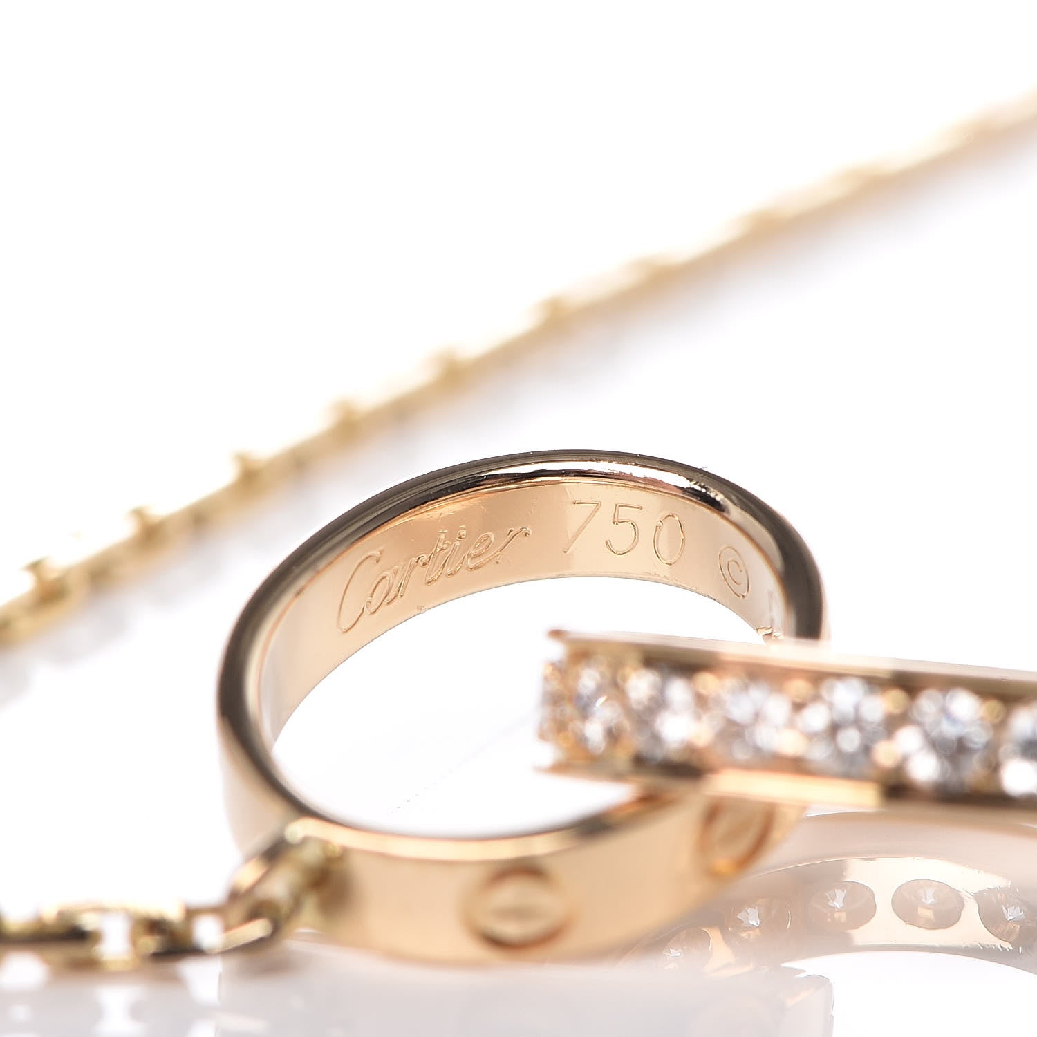 Cartier 18K Yellow Gold Diamond Interlocking LOVE Necklace 6 of 6