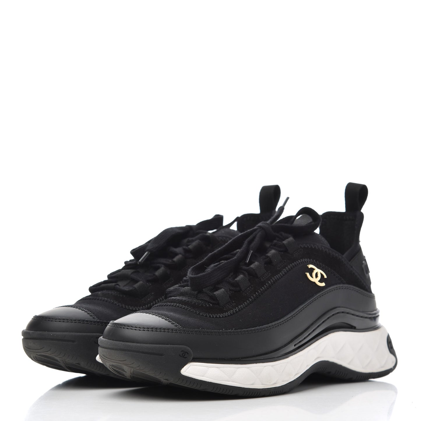 Velvet Calfskin Mixed Fibers CC Sneakers 37.5 Black