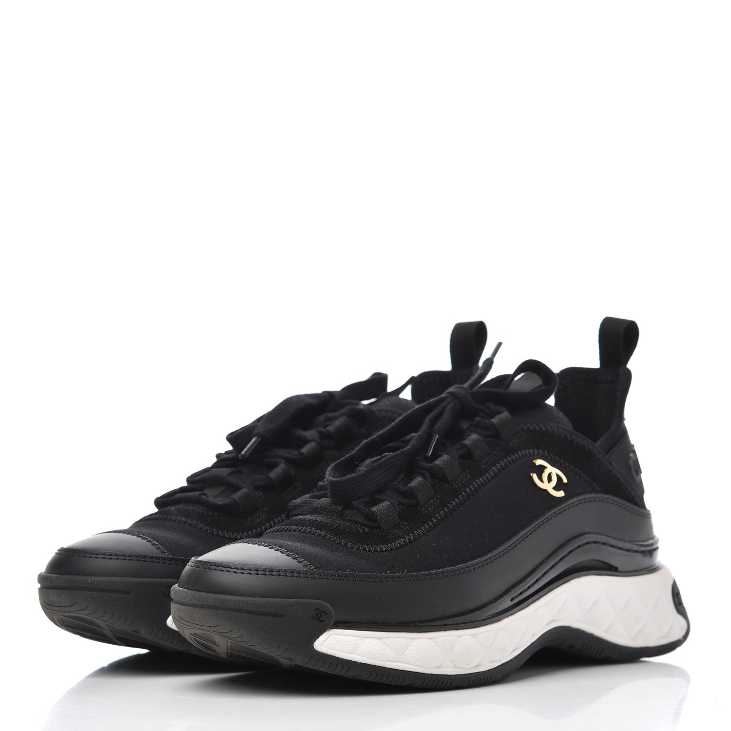 Chanel Velvet Calfskin Mixed Fibers CC Sneakers 37.5 Black 3 of 13
