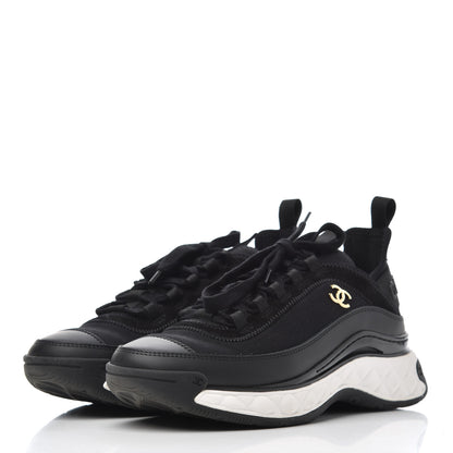 Chanel Velvet Calfskin Mixed Fibers CC Sneakers 37.5 Black 3 of 13