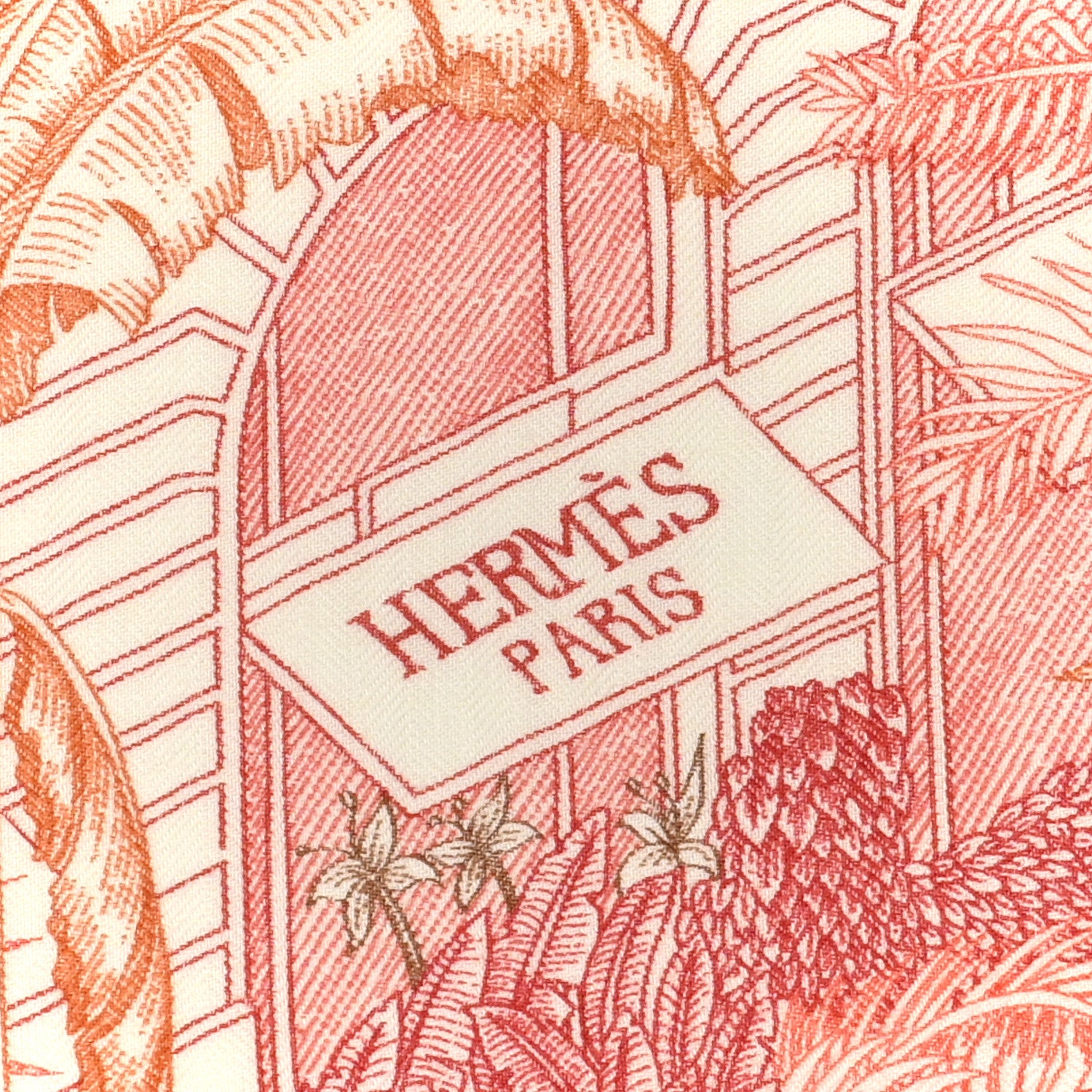 Hermes Cashmere Silk Faubourg Tropical Shawl 140 White Rouge Corail 2 of 4