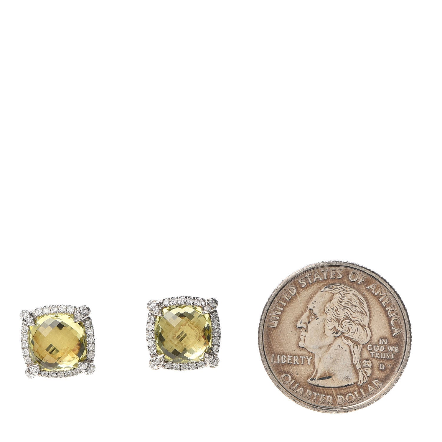 David Yurman Sterling Silver Diamond Lemon Citrine 9mm Chatelaine Earrings 2 of 4