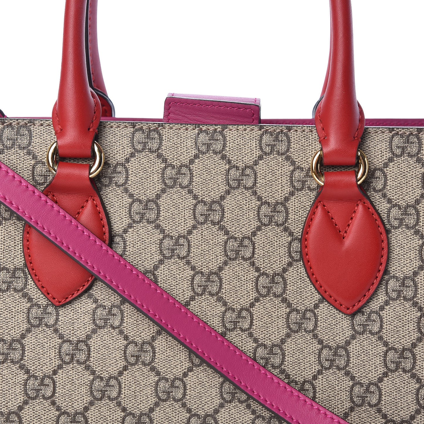 GG Supreme Monogram Small Top Handle Bag Beige Ebony Hibiscus Red New Rosette