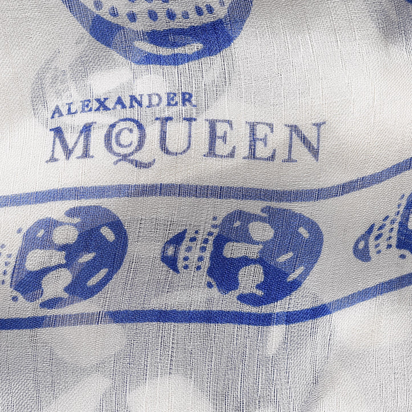 Silk Chiffon Skull Scarf Ivory Blue