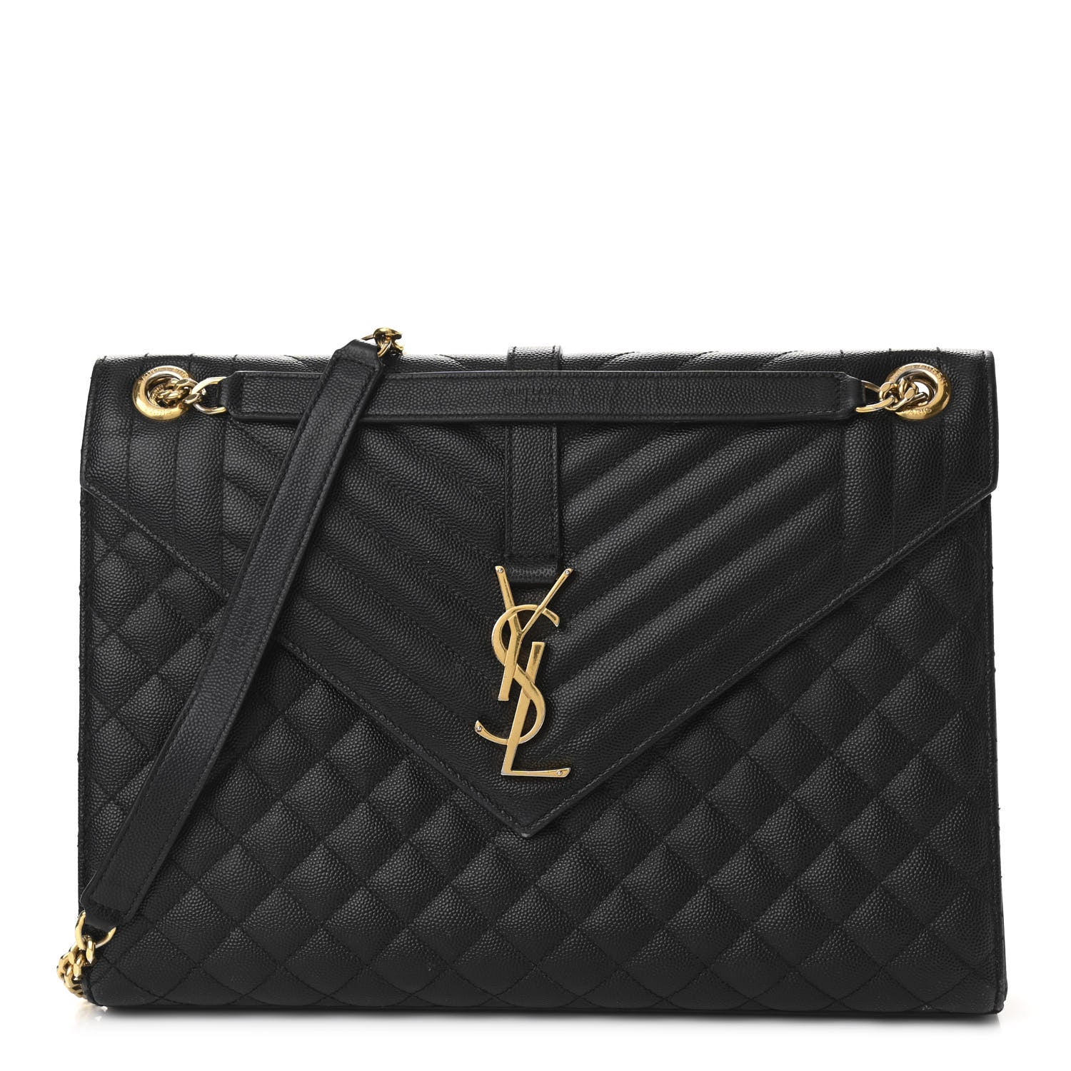 Saint Laurent Grain De Poudre Textured Mixed Matelasse Large Triquilt Monogram Satchel Black 1 of 12
