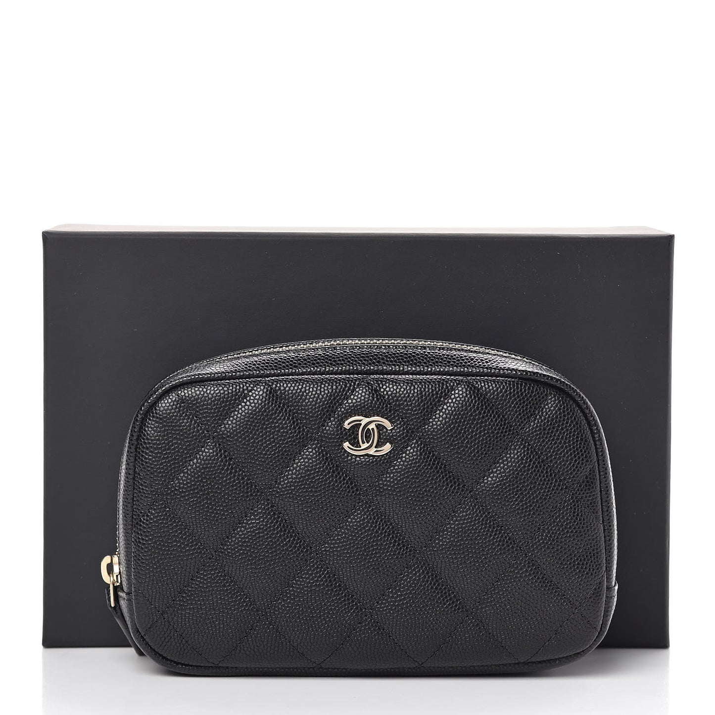 Caviar Quilted Small Curvy Pouch Cosmetic Case Black