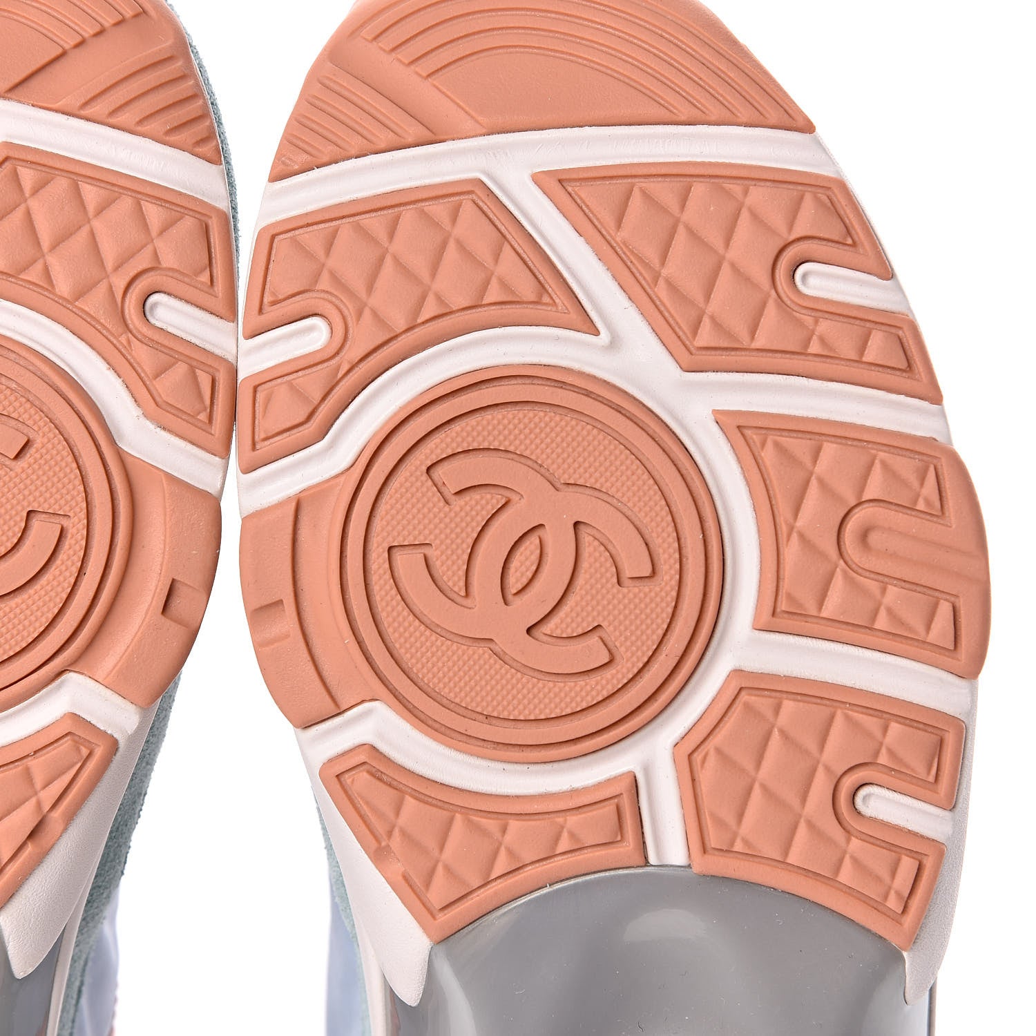 Chanel Nylon Lambskin Suede Calfskin CC Sneakers 38 Coral Light Blue White 6 of 9