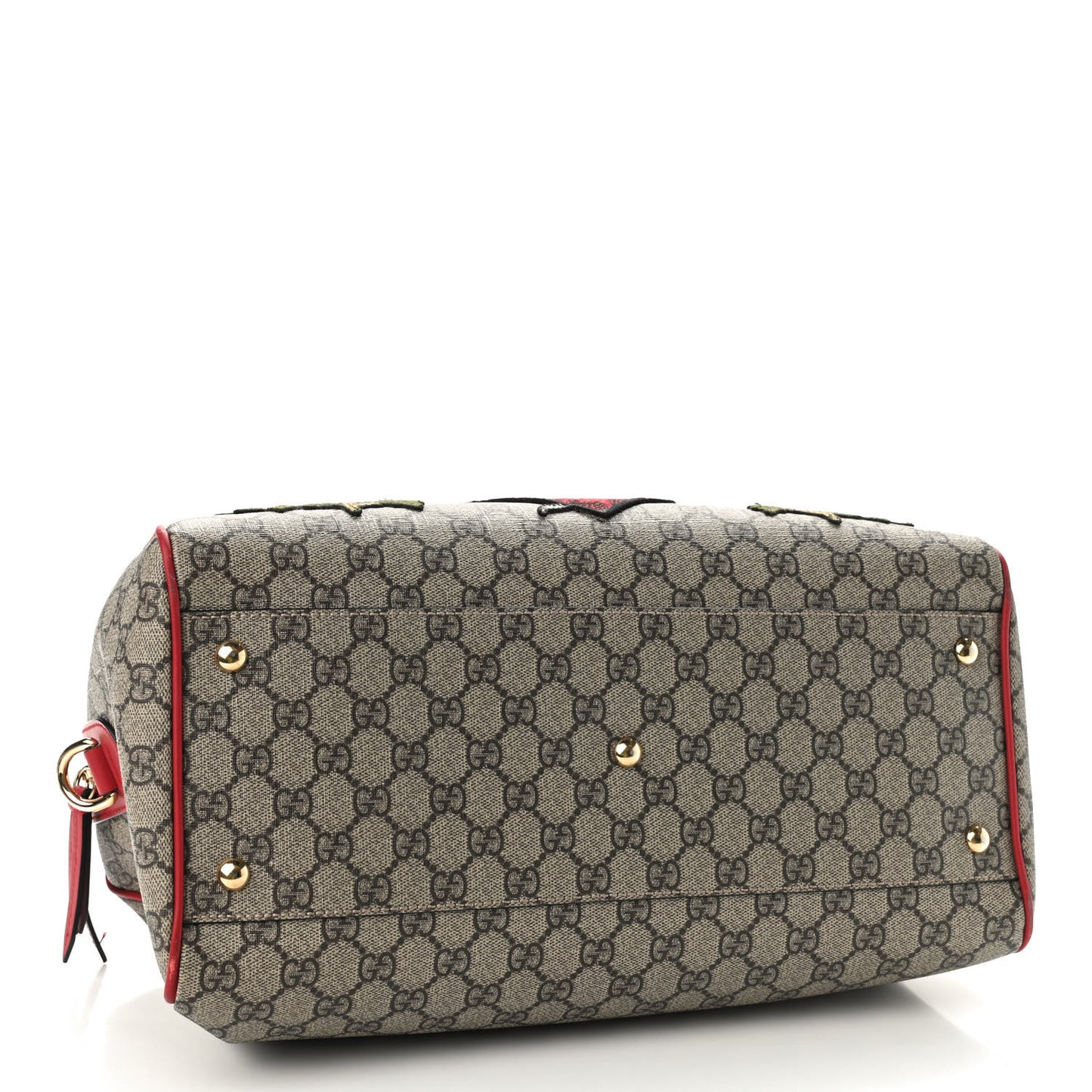 GG Supreme Monogram Kingsnake Heart Embroidered Medium Boston Hibiscus Red