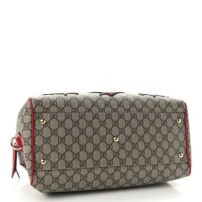 Gucci GG Supreme Monogram Kingsnake Heart Embroidered Medium Boston Hibiscus Red 3 of 9
