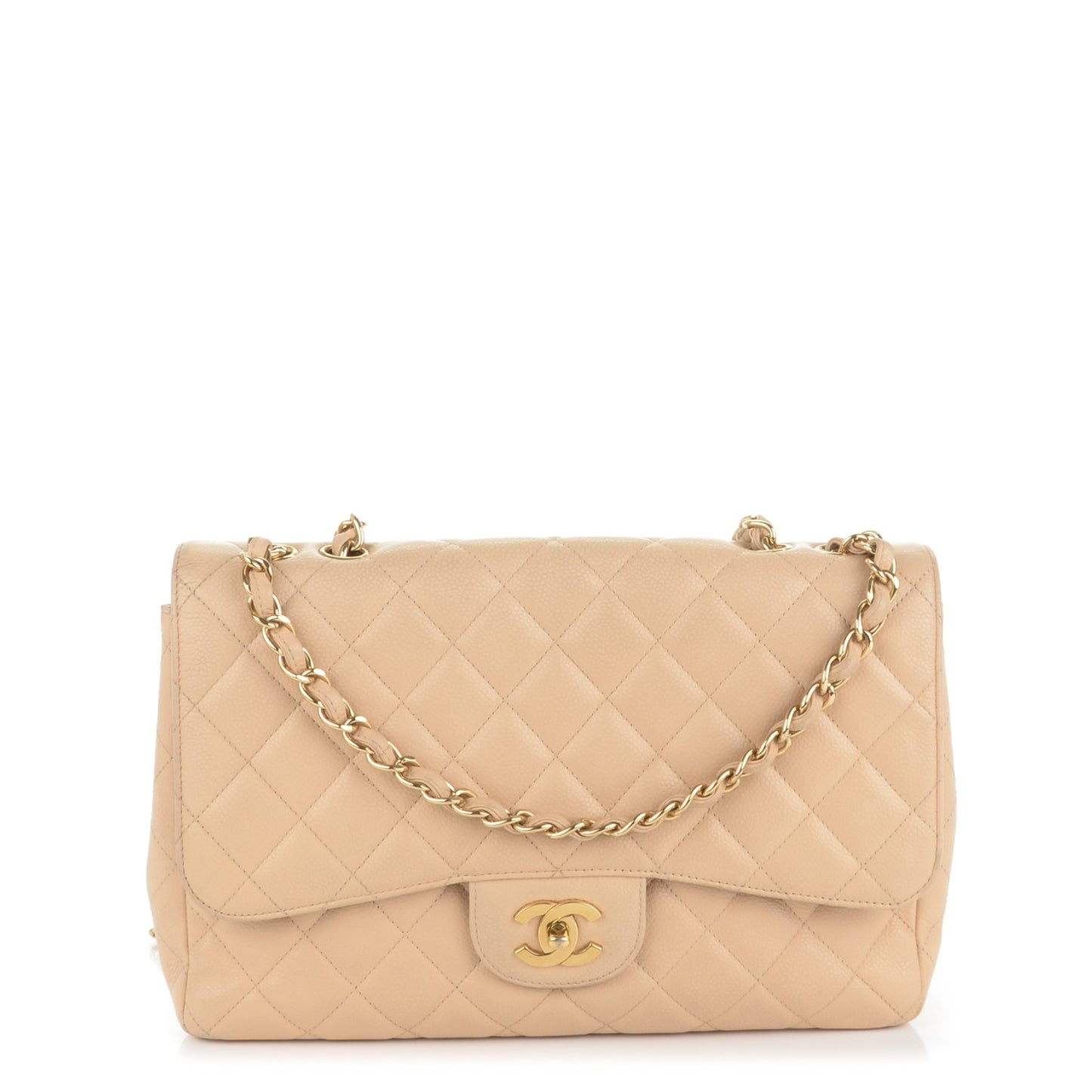 Caviar Quilted Jumbo Single Flap Beige