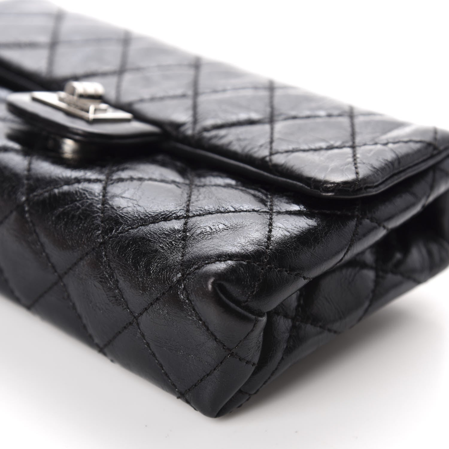 Chanel Glazed Calfskin Quilted 2.55 Reissue Flap Belt Bag Clutch 85 34 Black 7 of 10