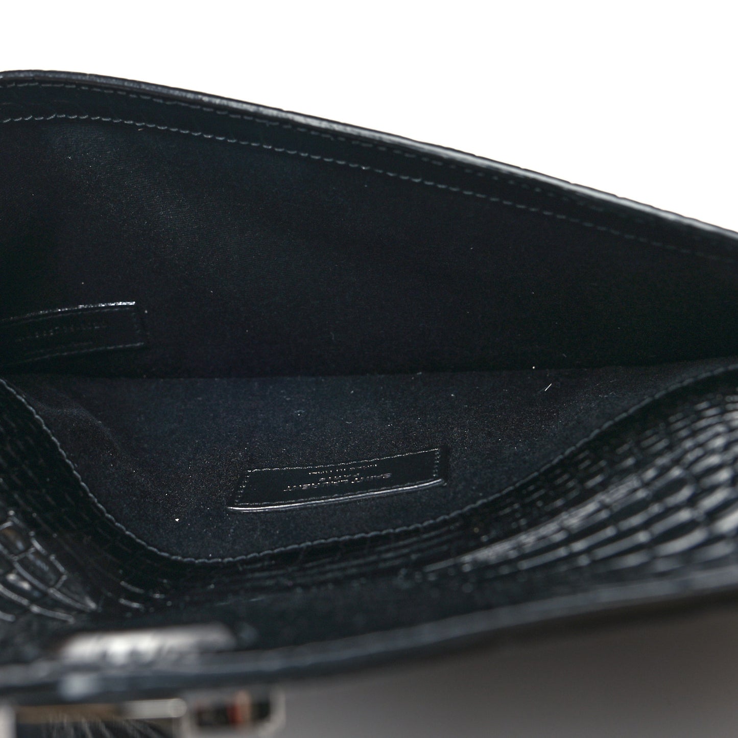 Calfskin Crocodile Embossed Uptown Monogram Clutch Black