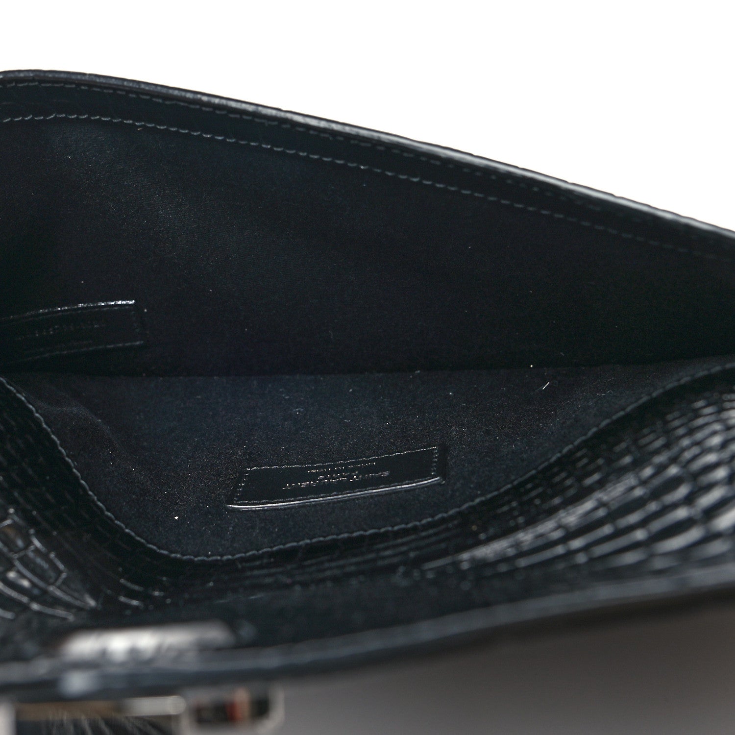 Saint Laurent Calfskin Crocodile Embossed Uptown Monogram Clutch Black 5 of 10