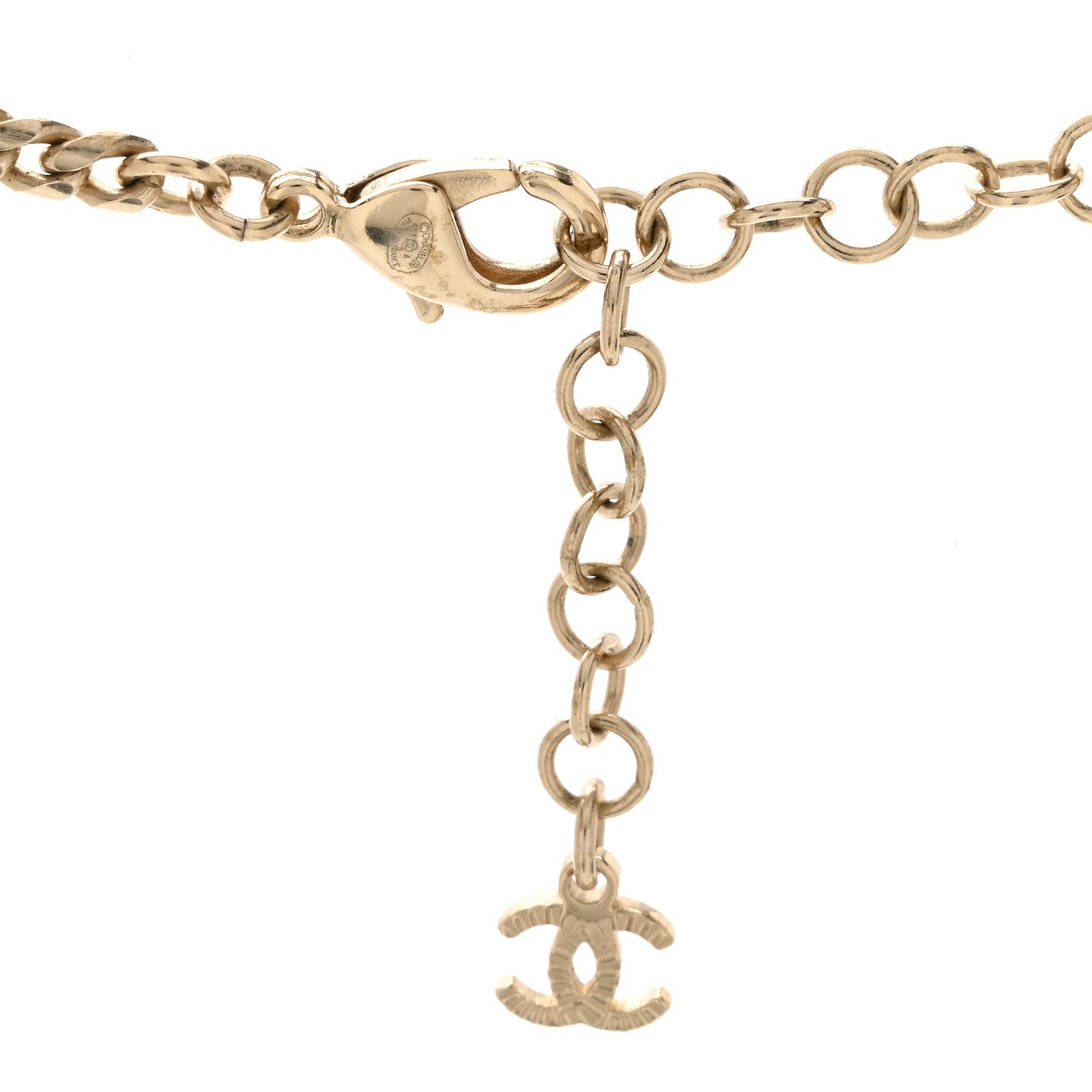 Chanel Pearl Crystal Chain CC Necklace Gold Gold 4 of 5