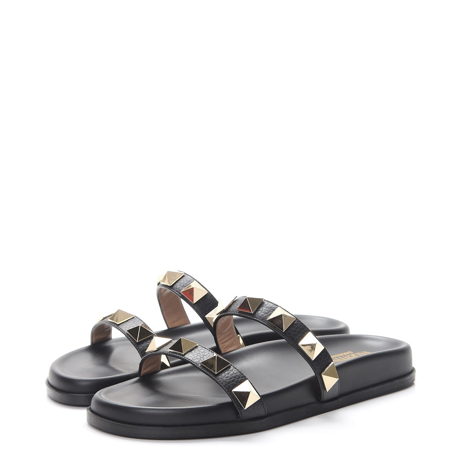 Valentino Garavani Pebbled Calfskin Macro Rockstud Lock Slide Sandals 39 Black 3 of 9
