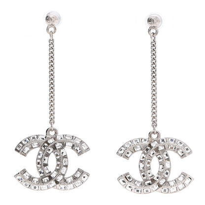 Chanel Baguette Crystal CC Drop Earrings Silver 1 of 5