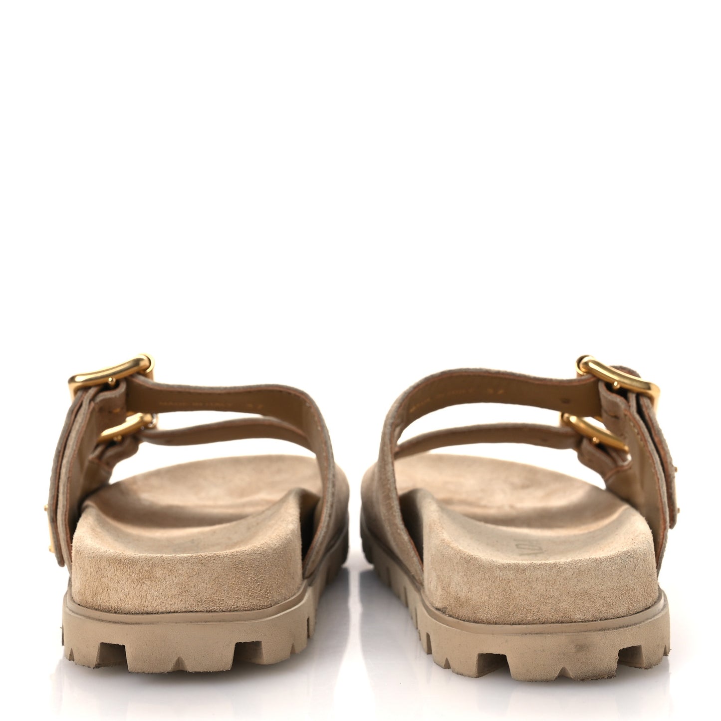 Suede Metal Triangle Logo Womens Double Buckle 20mm Slide Sandals 37 Ecru