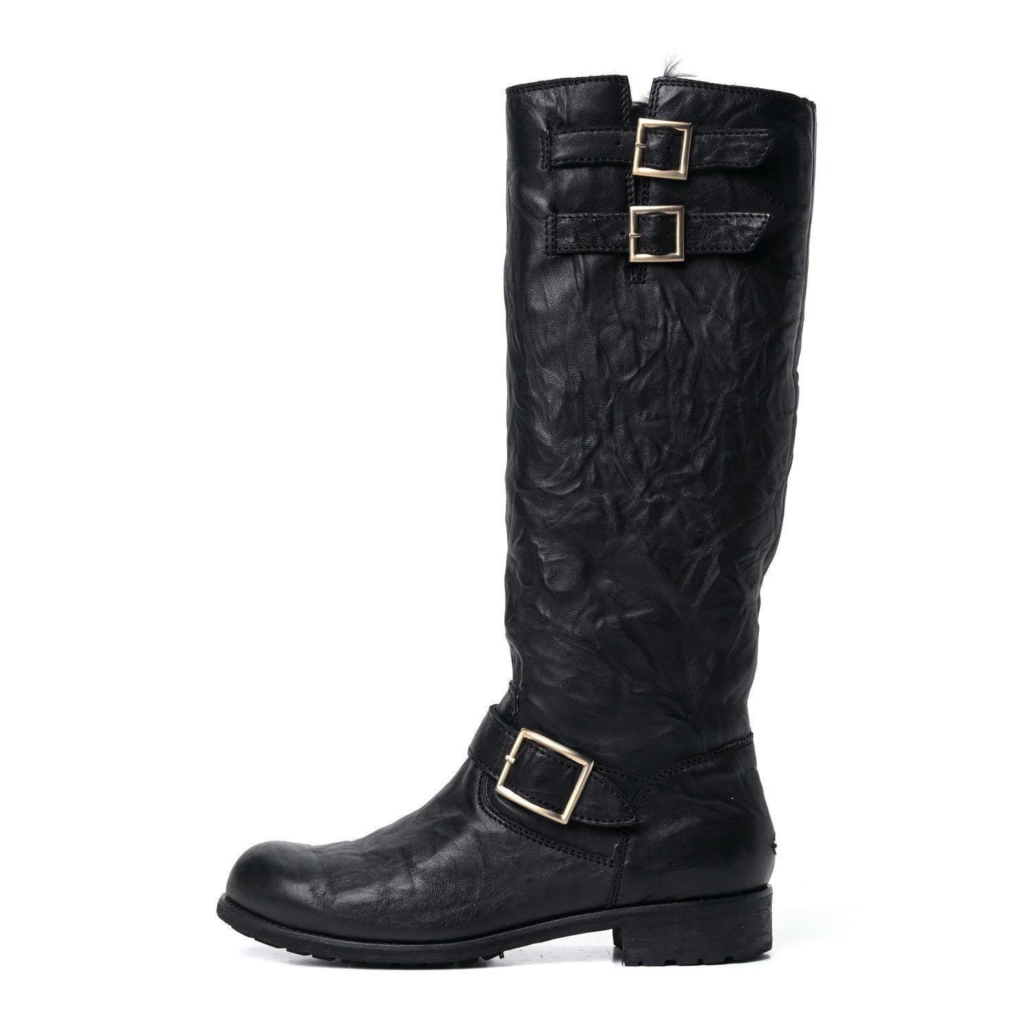 Jimmy Choo Lambskin Yule Knee High Biker Boots 41 Black 1 of 10