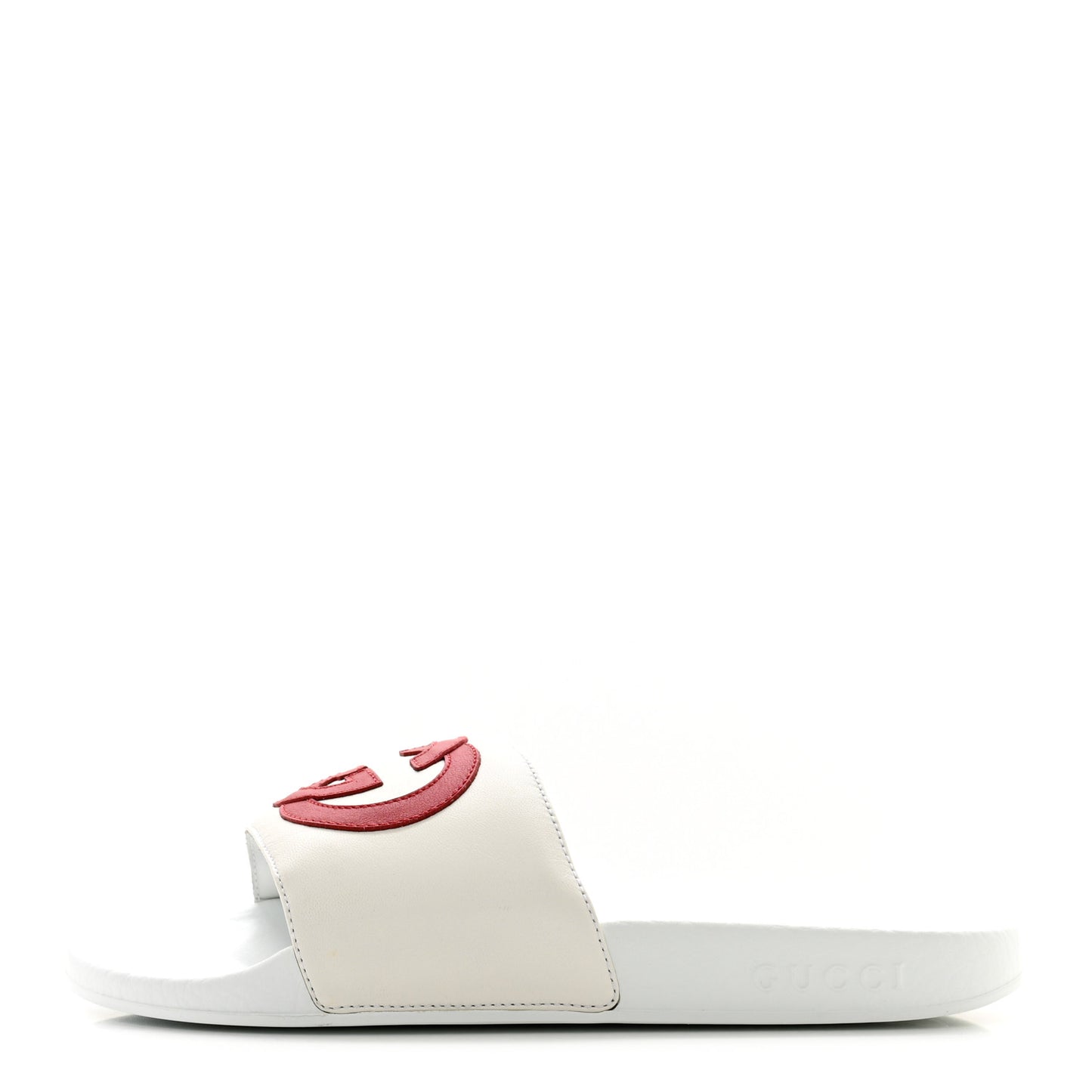 Nappa Miro Soft Calfskin Womens Interlocking G Slide Sandals 38 White Hibiscus Red