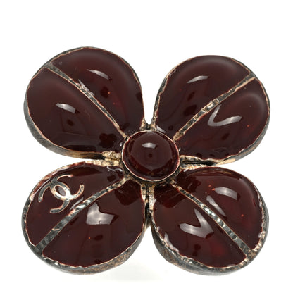 Chanel Enamel CC Flower Ring 52/6 Burgundy Gold 1 of 4