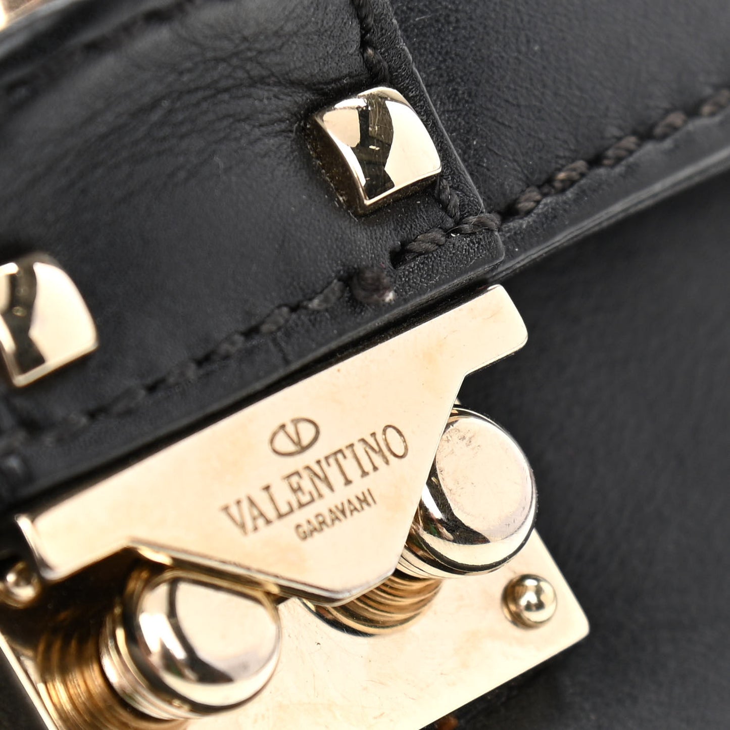 Vitello Small Glam Lock Rockstud Flap Black