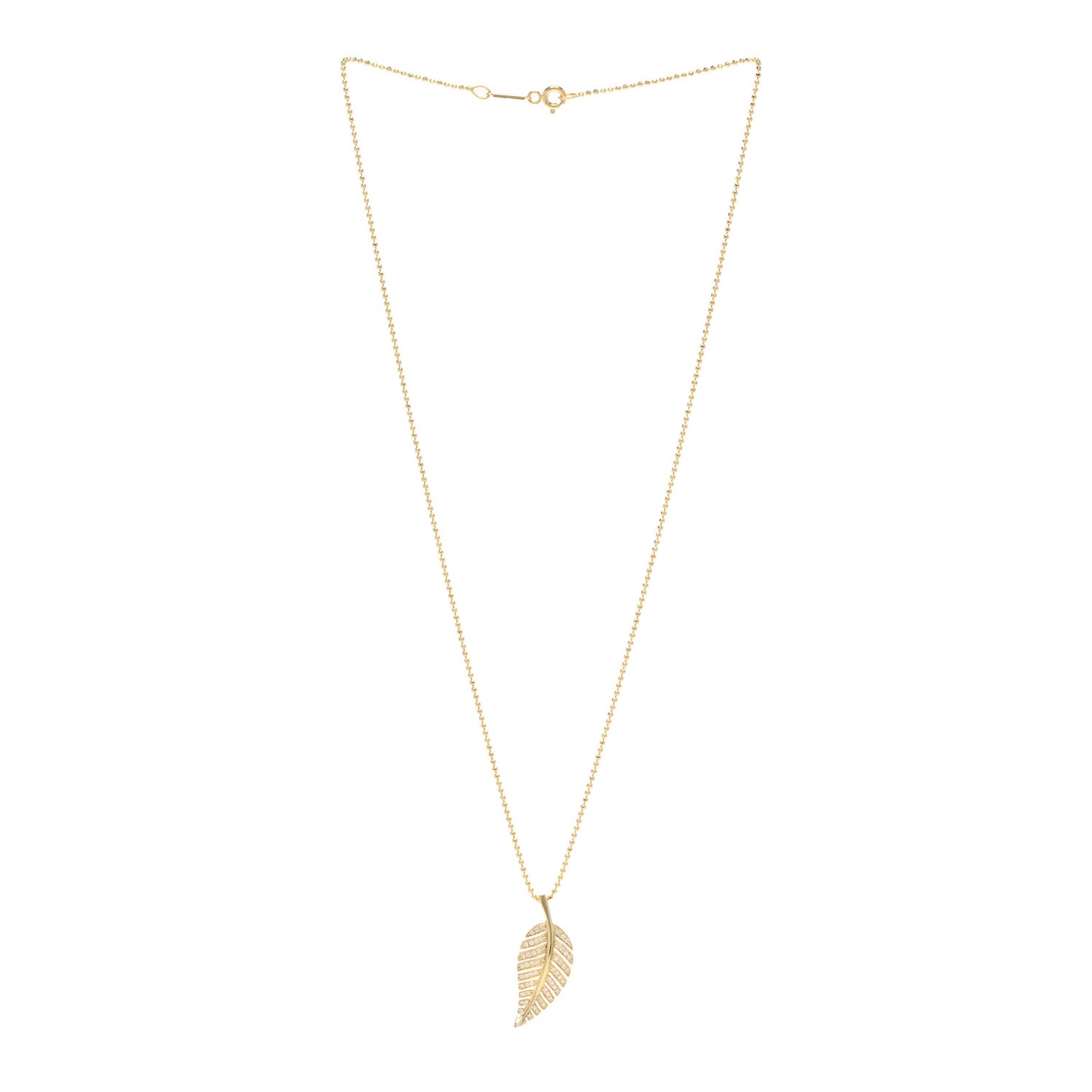 18K Yellow Gold Diamond Small Leaf Pendant Necklace