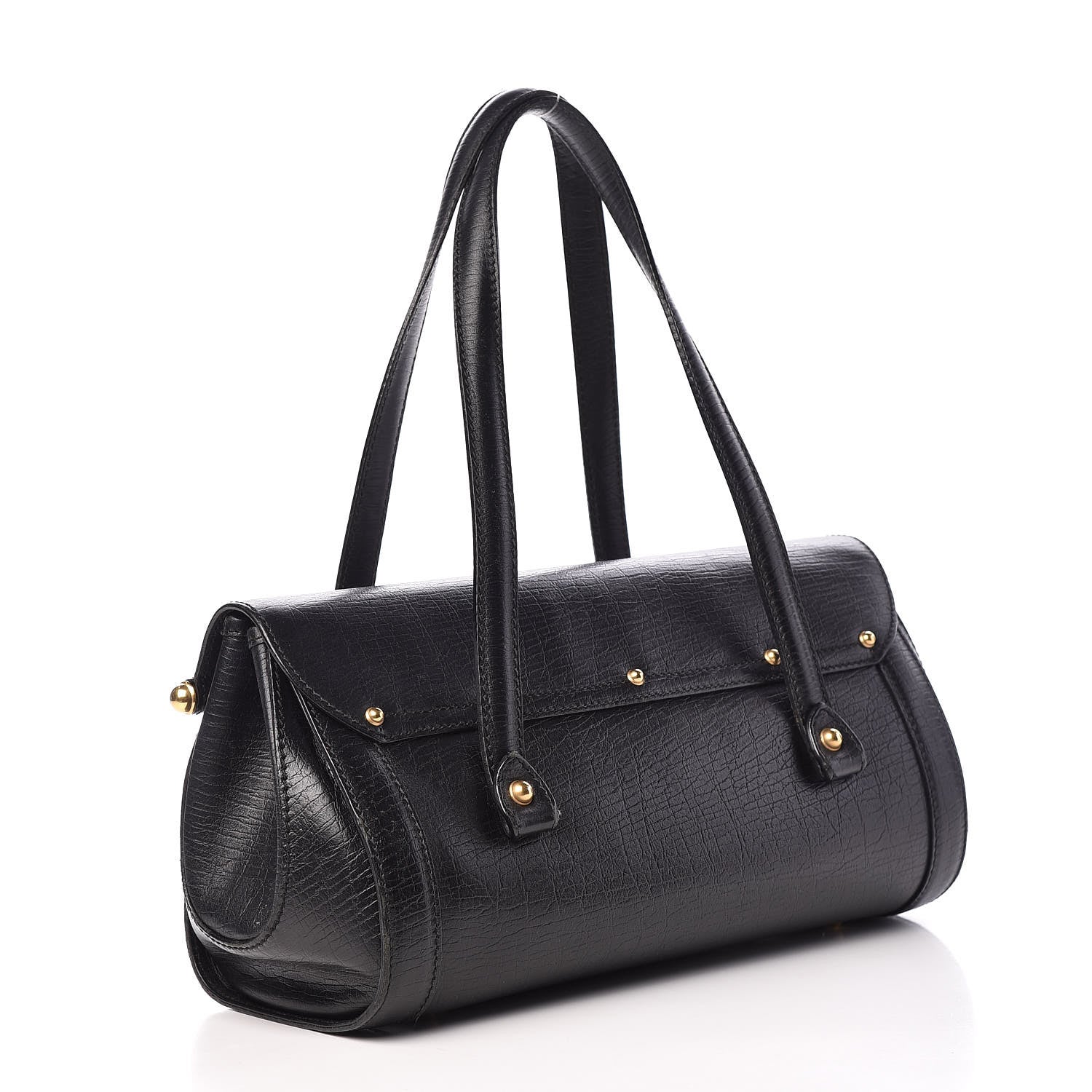 Gucci Calfskin Bamboo Bullet Satchel Black 3 of 11
