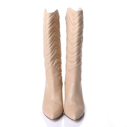 Gucci Nappa Matelasse Nina Low Heel Pointy Boots 40 Sand Storm 5 of 11