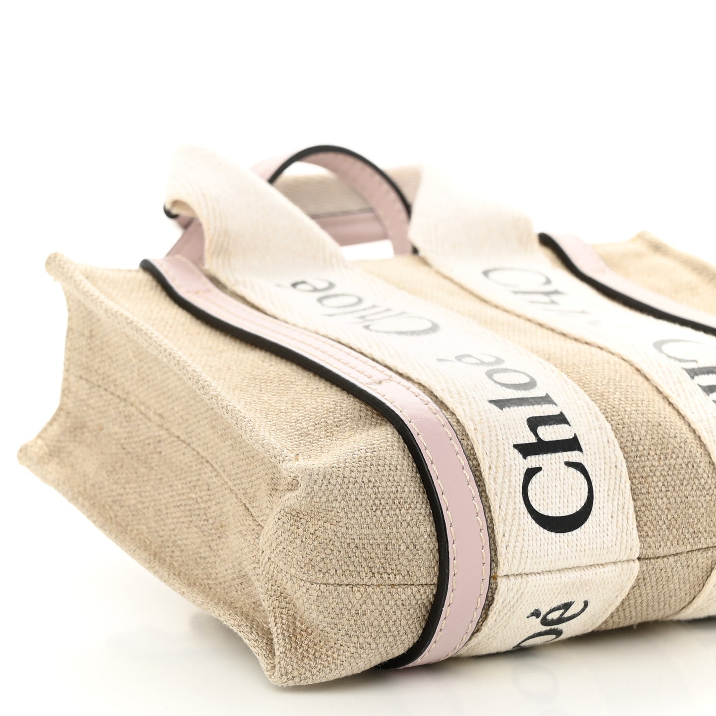 Linen Calfskin Mini Woody Ribbon Tote Cement Pink