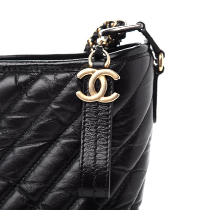 Chanel Aged Calfskin Chevron Quilted Medium Gabrielle Hobo Black 10 of 11