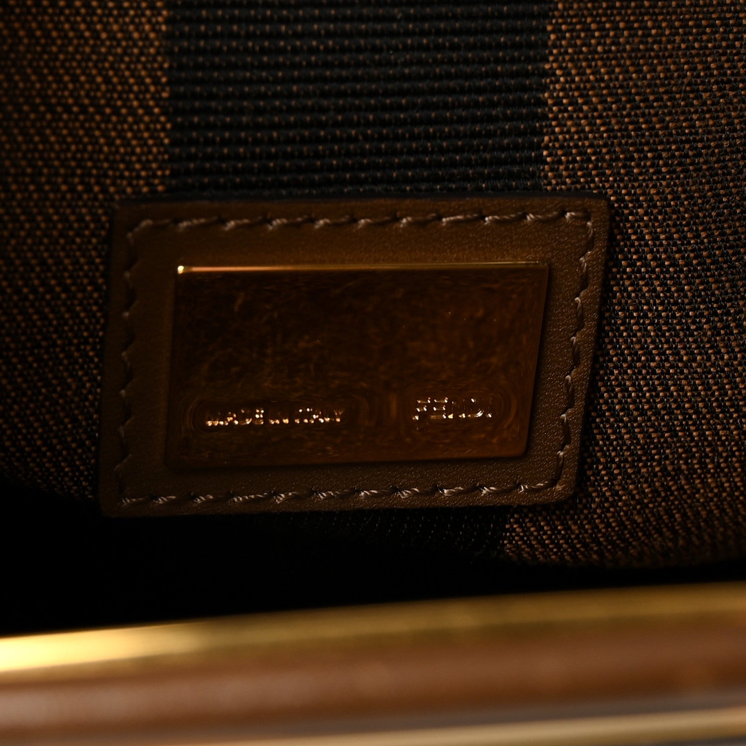 Fendi Vitello Morgan Fabric Jacquard Pequin Medium Peekaboo Iconic Satchel Foresta Tobacco Black 6 of 9