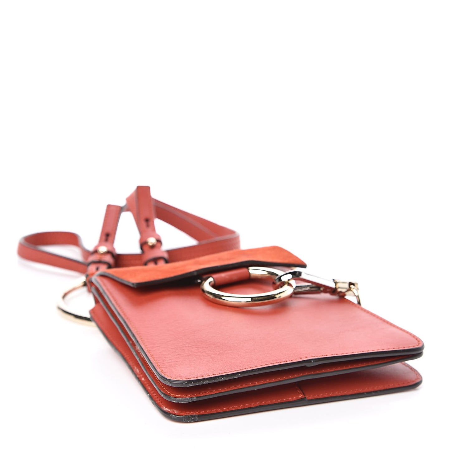 Suede Calfskin Mini Faye Bracelet Bag Sepia Red