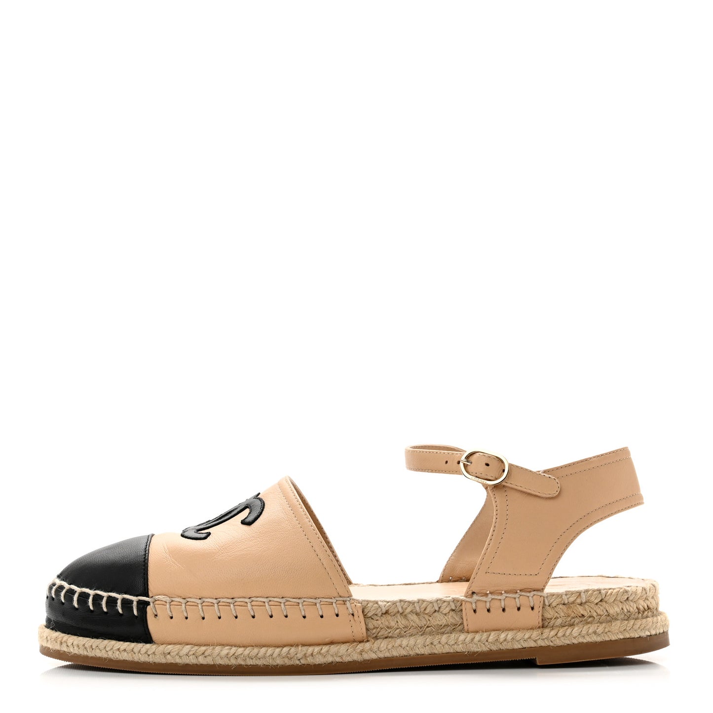 Lambskin Cap Toe CC Espadrille Sandals 39 Beige Black