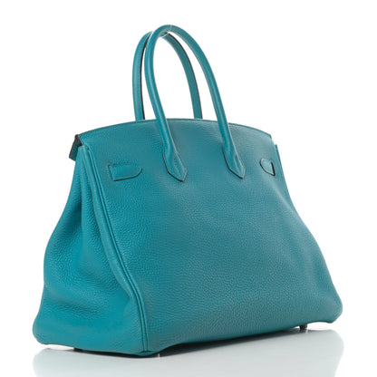 Hermes Taurillon Clemence Birkin 35 Turquoise 3 of 15